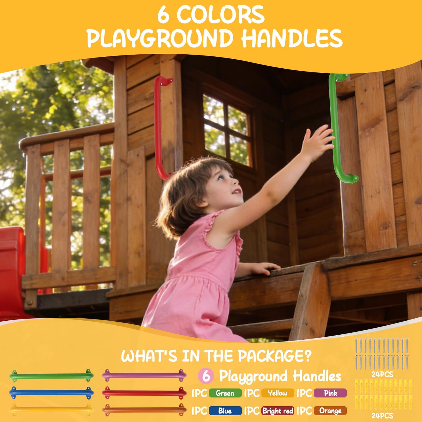 YOVXKAN 17.1-Inch Metal Monkey Bars – 6 Color Pack for Indoor/Outdoor Play