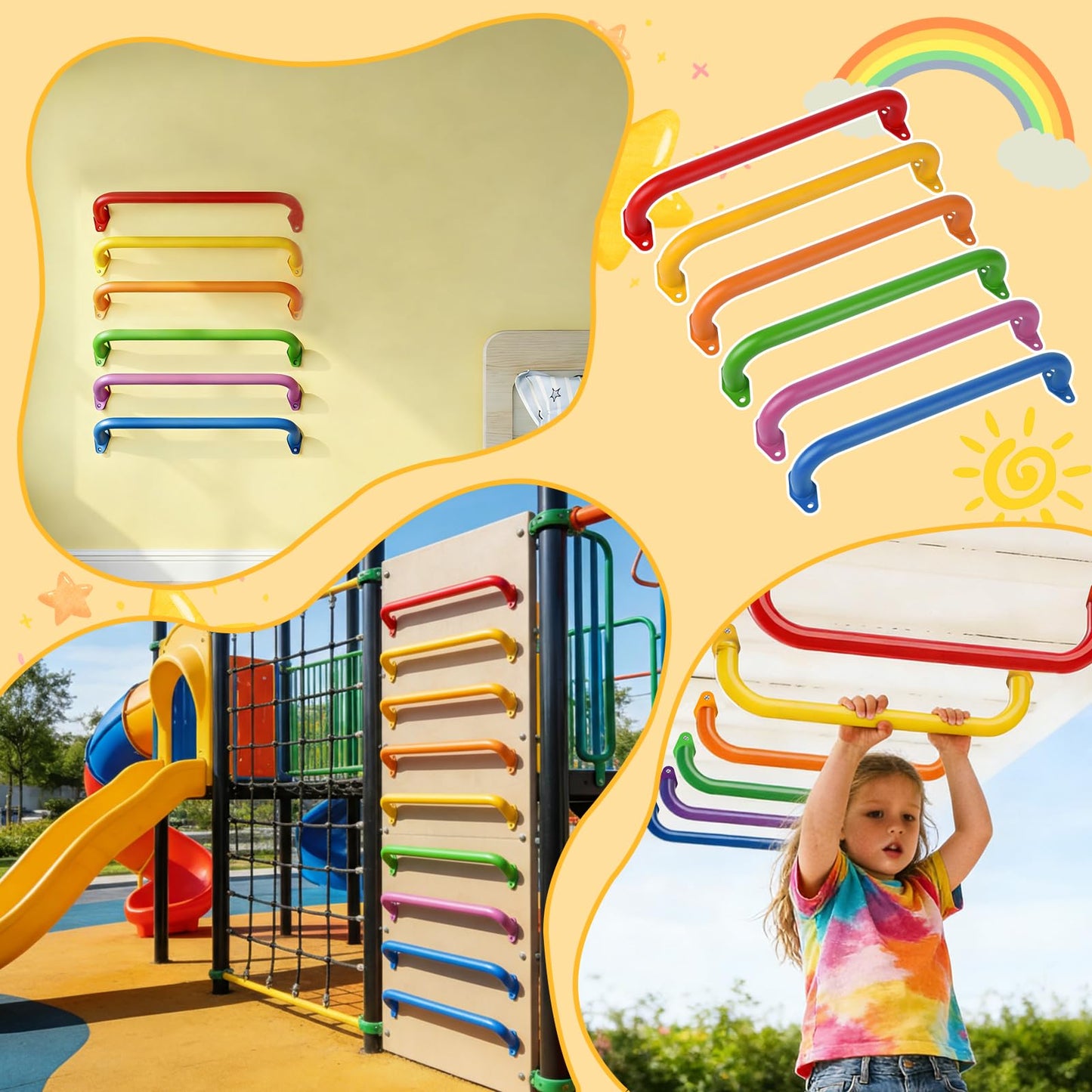 YOVXKAN 17.1-Inch Metal Monkey Bars – 6 Color Pack for Indoor/Outdoor Play