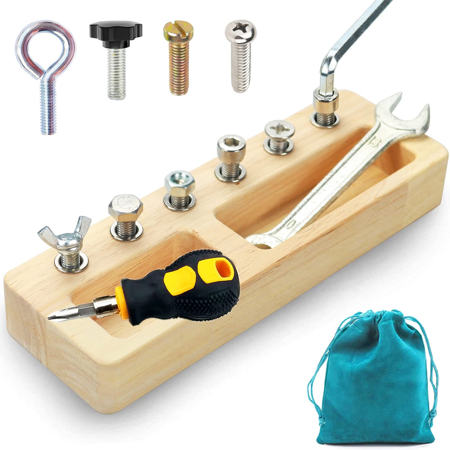 Yowlieu 14-Pcs Kids Montessori Screwdriver Board – Wooden Educational Toy for 3-5 Year Olds