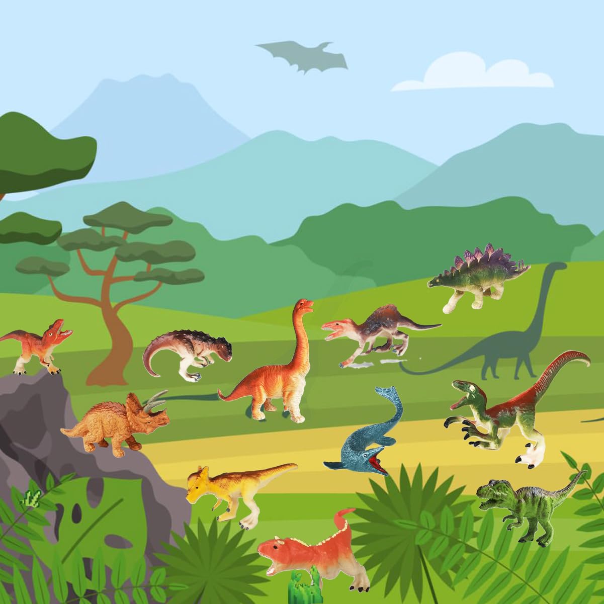 Yowlieu 14 Pcs Mini Dinosaurs Figures Set – Realistic ABS Dino Toys for Learning and Play