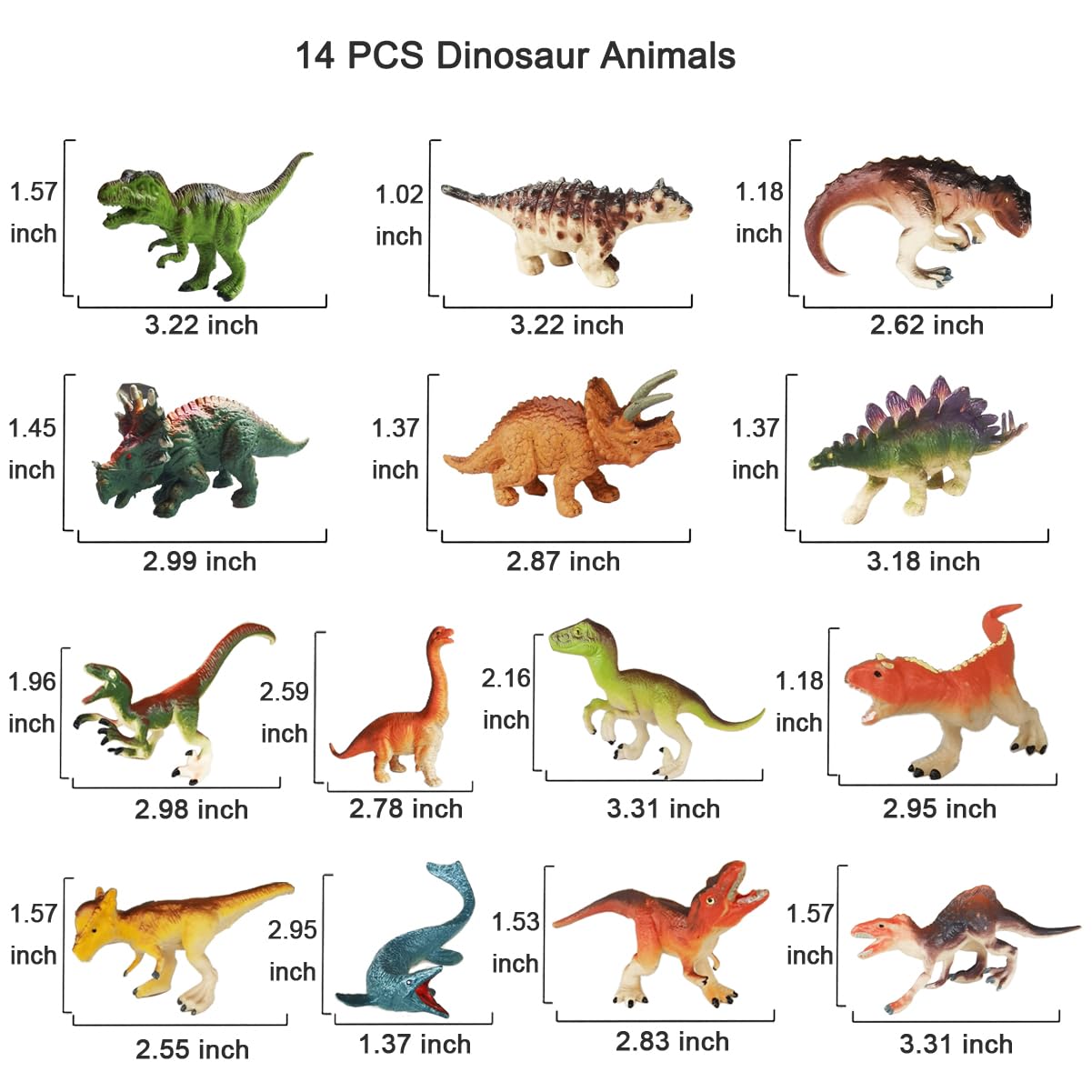 Yowlieu 14 Pcs Mini Dinosaurs Figures Set – Realistic ABS Dino Toys for Learning and Play
