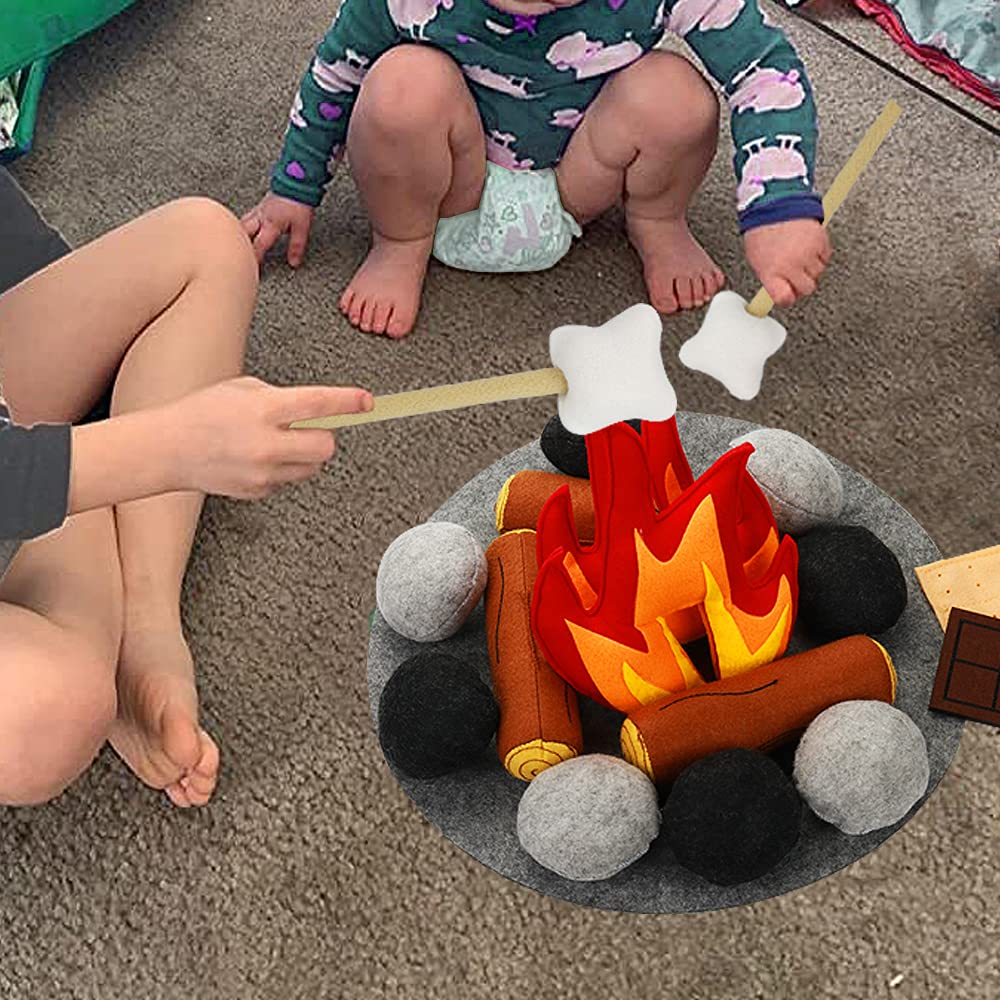 Yowlieu 23 PCS Pretend Campfire Toys – Plush Felt Camping Playset for Kids Aged 3-5