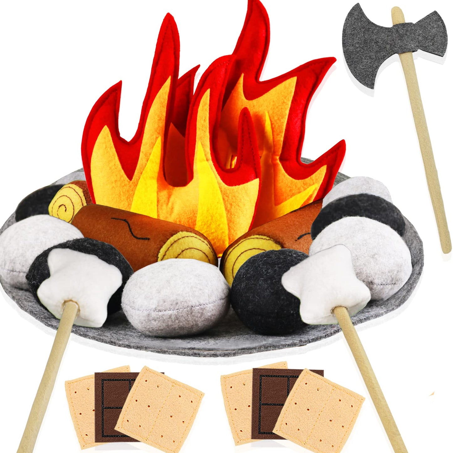 Yowlieu 23 PCS Pretend Campfire Toys – Plush Felt Camping Playset for Kids Aged 3-5