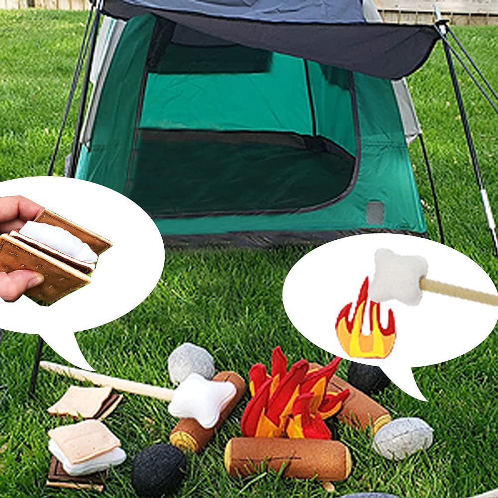 Yowlieu 23 PCS Pretend Campfire Toys – Plush Felt Camping Playset for Kids Aged 3-5