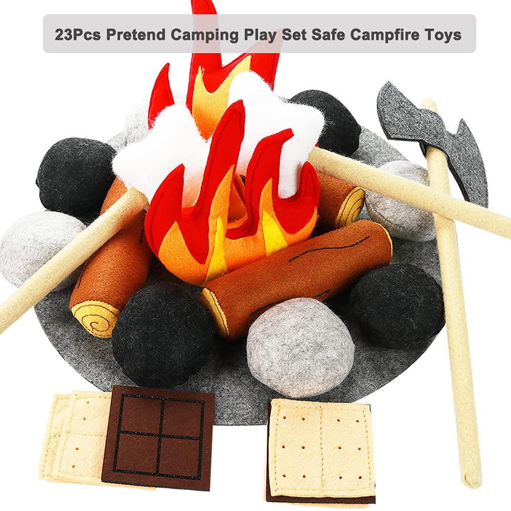 Yowlieu 23 PCS Pretend Campfire Toys – Plush Felt Camping Playset for Kids Aged 3-5