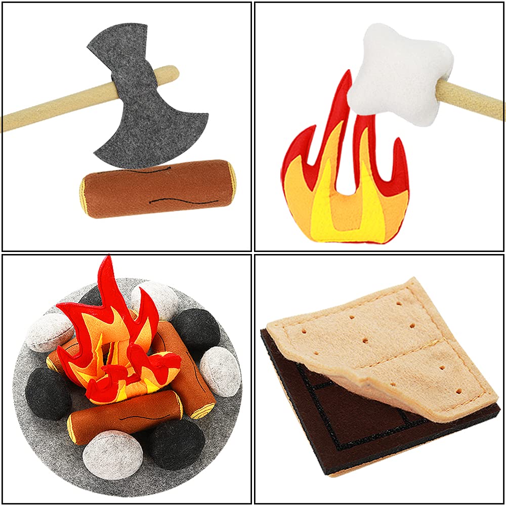 Yowlieu 23 PCS Pretend Campfire Toys – Plush Felt Camping Playset for Kids Aged 3-5