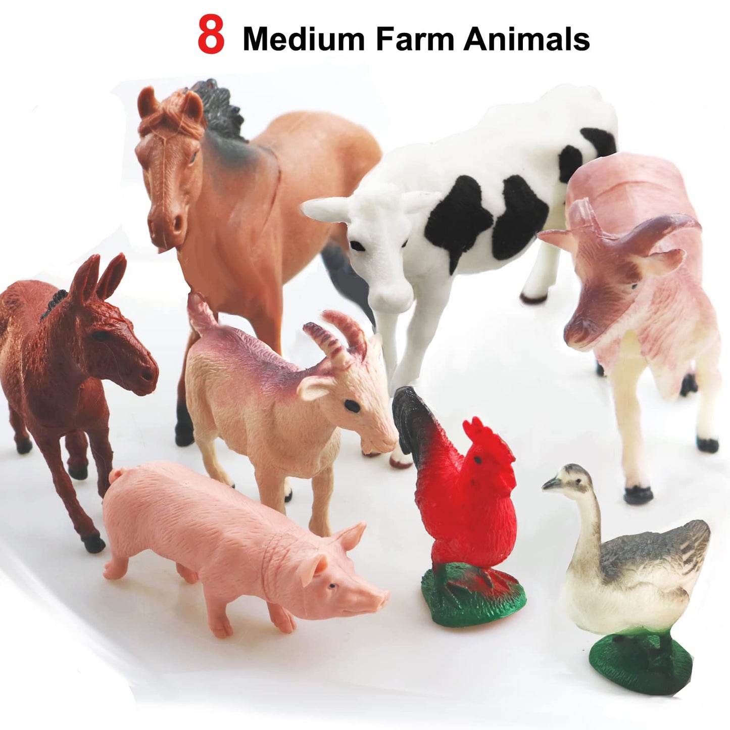 Yowlieu 8 Pcs Big Animal Figurines Toys – Realistic Farm Animals Playset for Kids