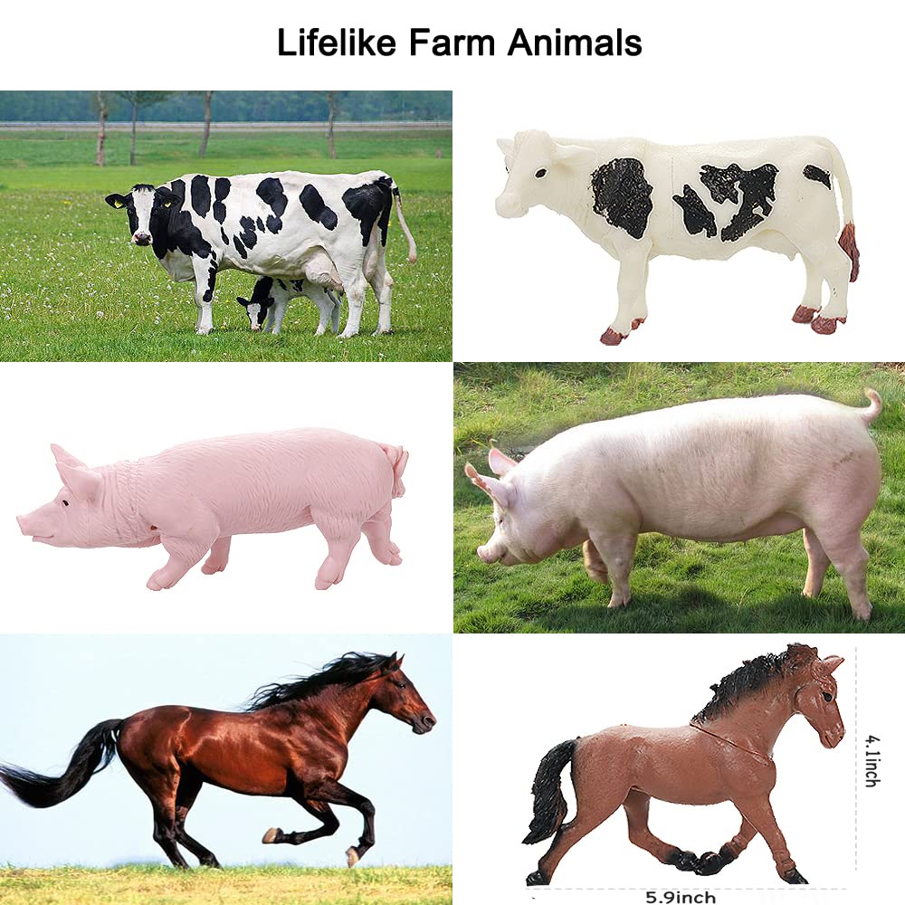 Yowlieu 8 Pcs Big Animal Figurines Toys – Realistic Farm Animals Playset for Kids