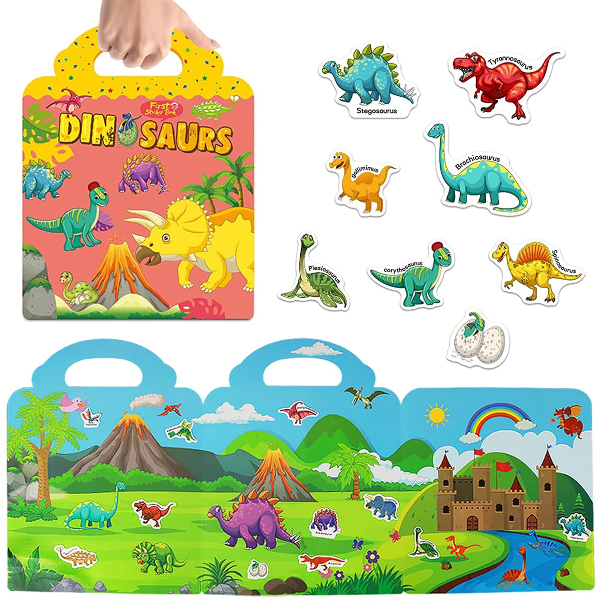 Yowlieu Reusable Sticker Books for Kids | Travel Dinosaur Sticker Book (Ages 3–6)