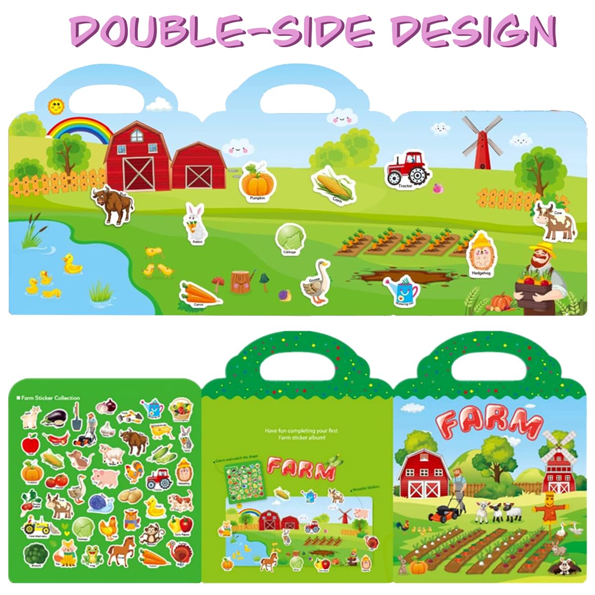 Yowlieu Reusable Farm Sticker Books for Kids — Travel-Friendly Educational Toys (Ages 3-5)