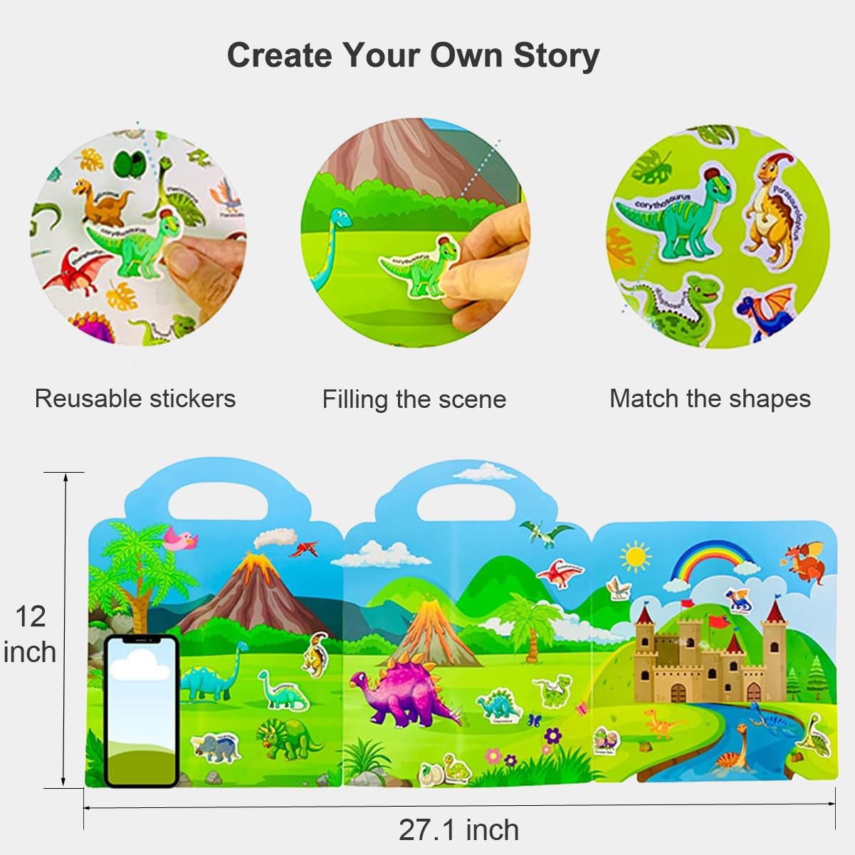 Yowlieu Reusable Sticker Books for Kids | Travel Dinosaur Sticker Book (Ages 3–6)