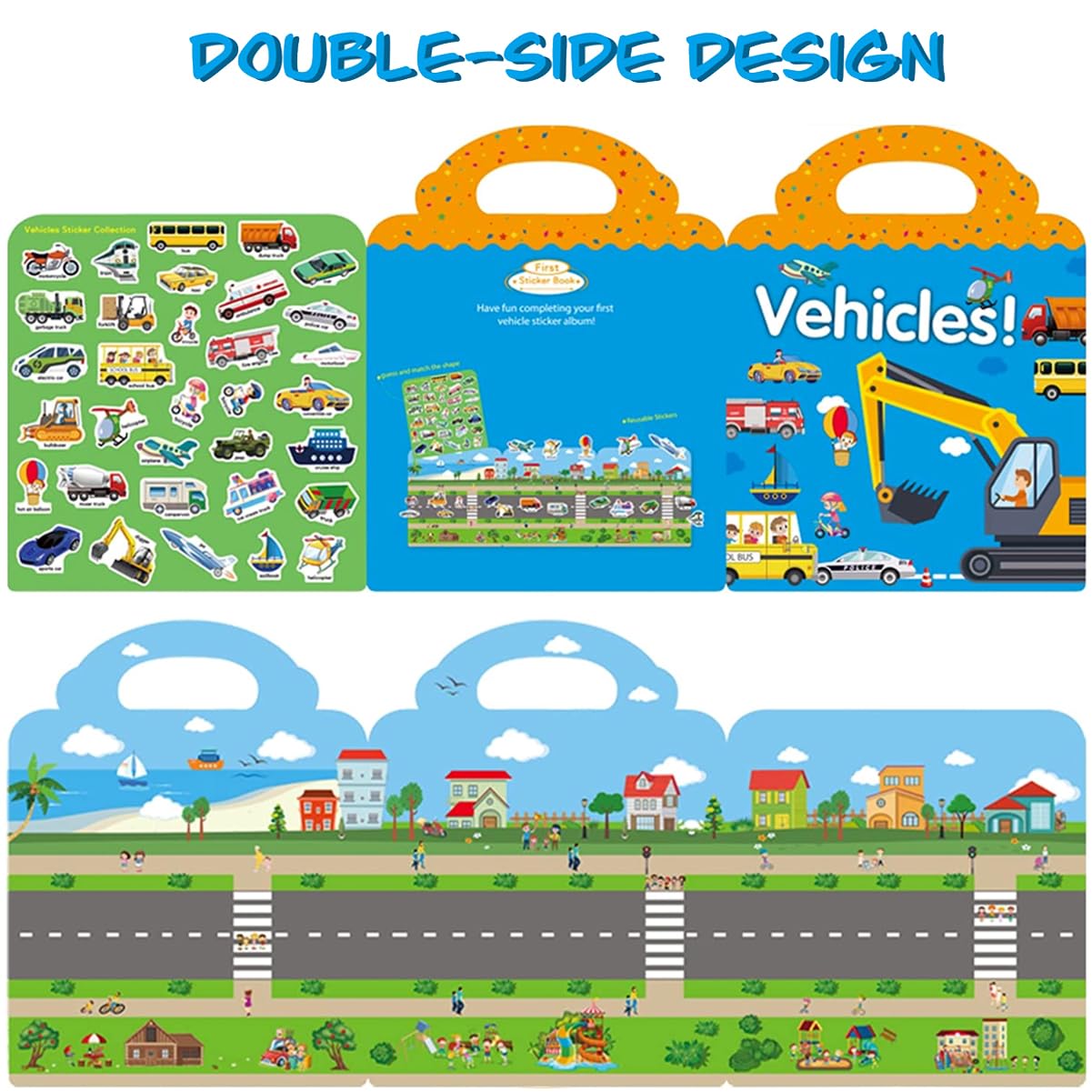 Yowlieu Reusable Sticker Books for Kids – Travel Vehicle Book for Ages 3-5
