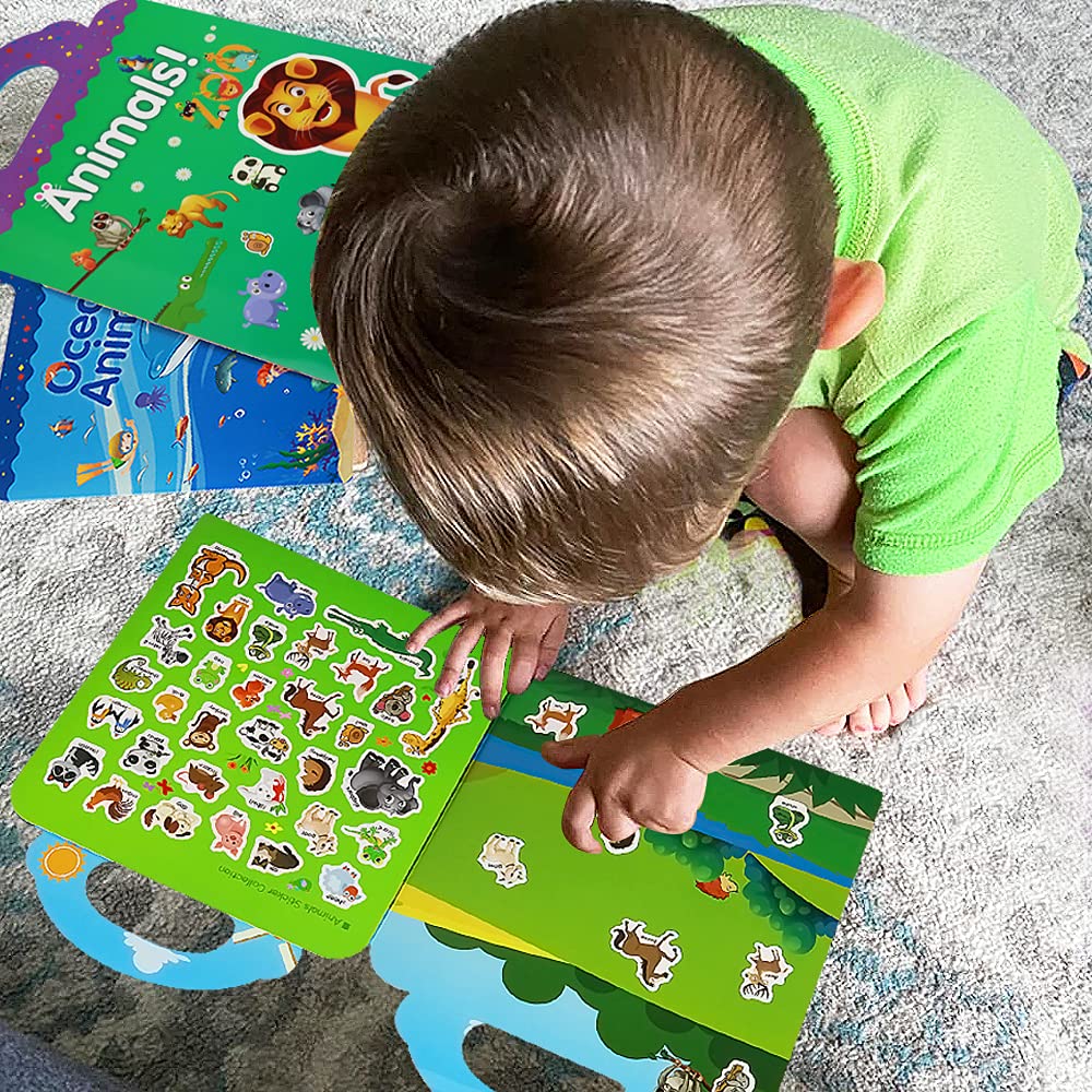Yowlieu Reusable Sticker Books for Kids – Ocean & Zoo Animals (2-Pack Travel Set)
