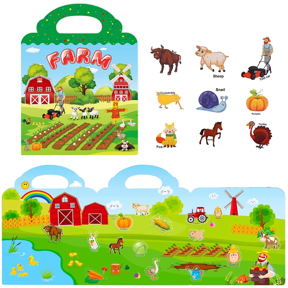 Yowlieu Reusable Farm Sticker Books for Kids — Travel-Friendly Educational Toys (Ages 3-5)