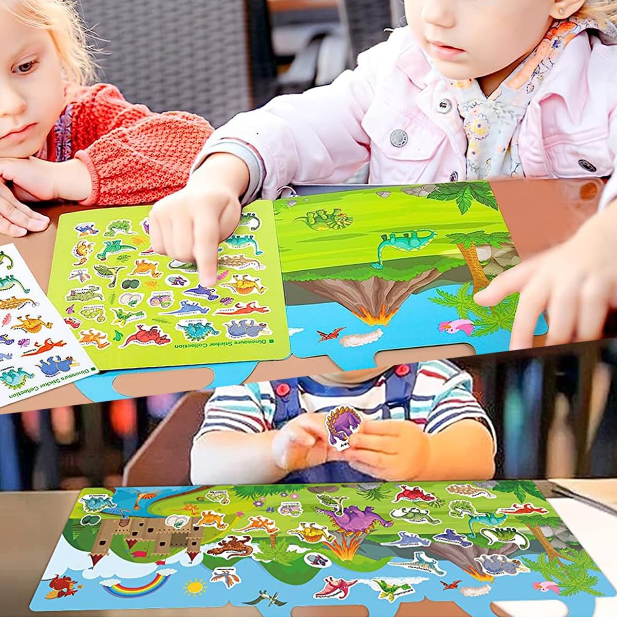 Yowlieu Reusable Sticker Books for Kids | Travel Dinosaur Sticker Book (Ages 3–6)