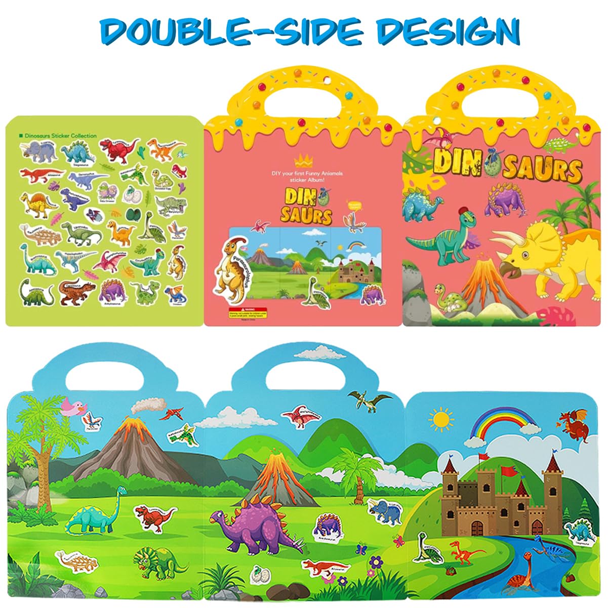 Yowlieu Reusable Sticker Books for Kids | Travel Dinosaur Sticker Book (Ages 3–6)