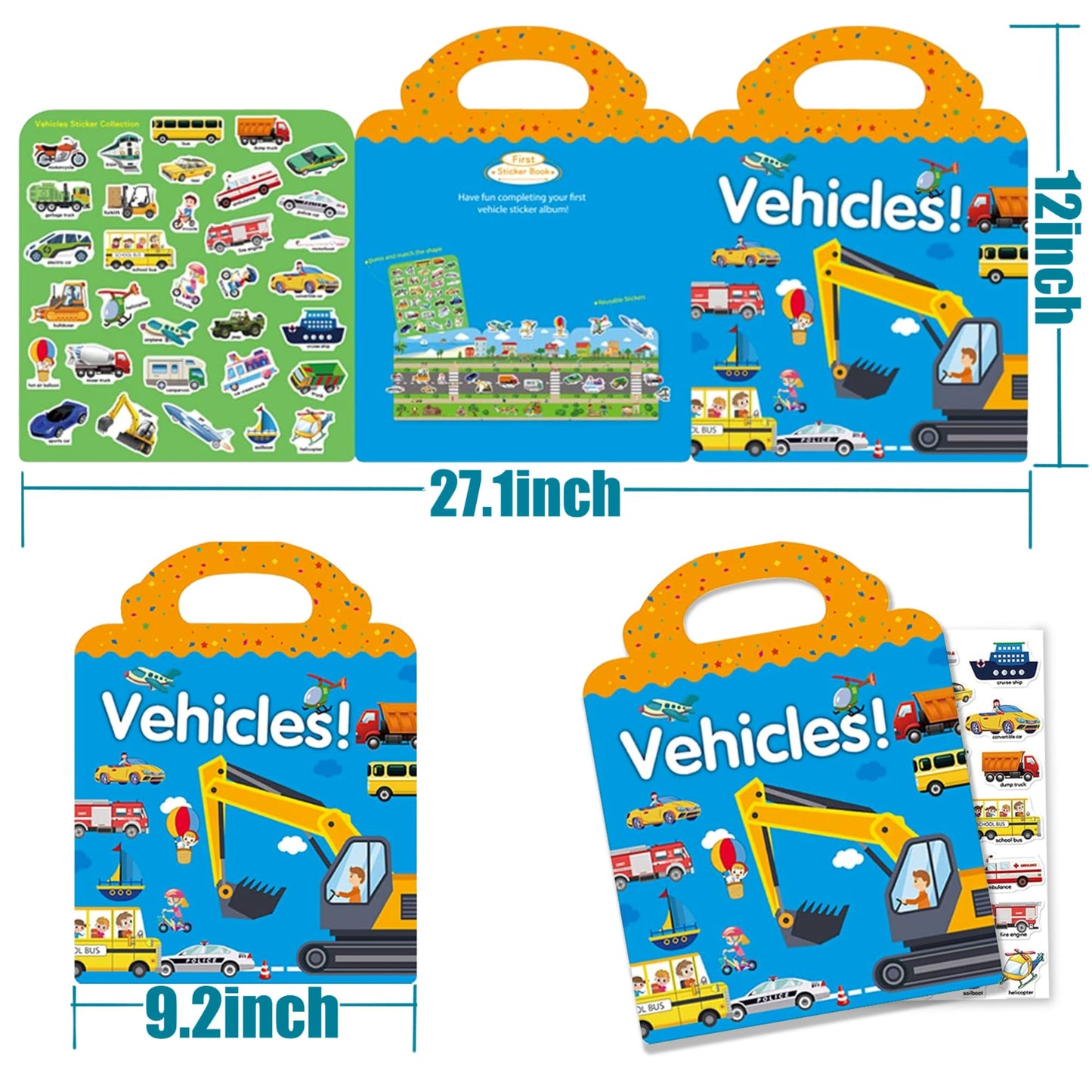 Yowlieu Reusable Sticker Books for Kids – Travel Vehicle Book for Ages 3-5