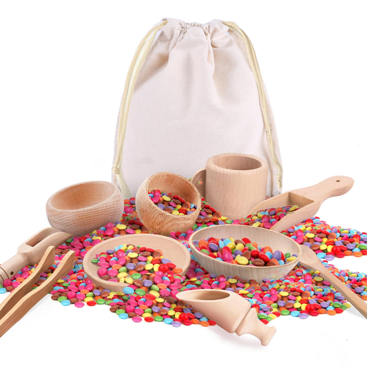 Yowlieu 10-Piece Wooden Sensory Bin Tools – Montessori Fine Motor Kit for Toddlers