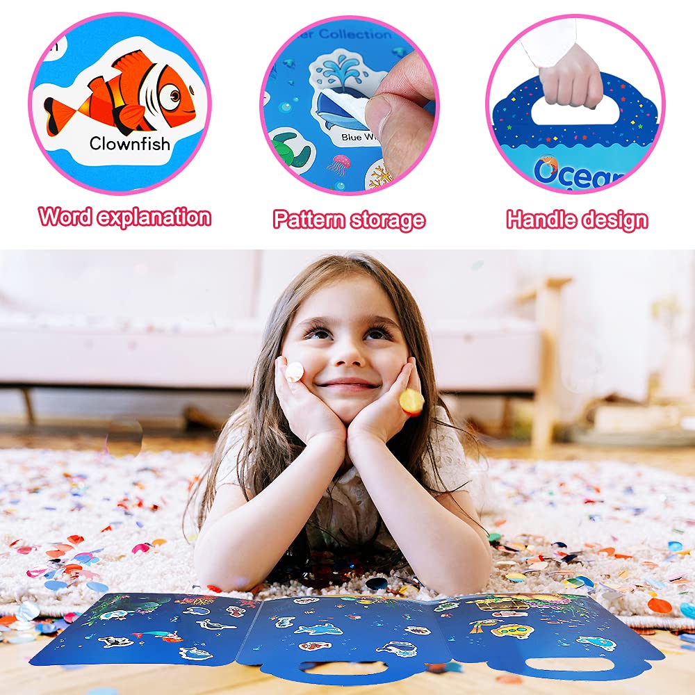 Yowlieu Reusable Sticker Books for Kids | 3 Travel Sets (Zoo, Ocean & Dinosaur) Ages 3-5