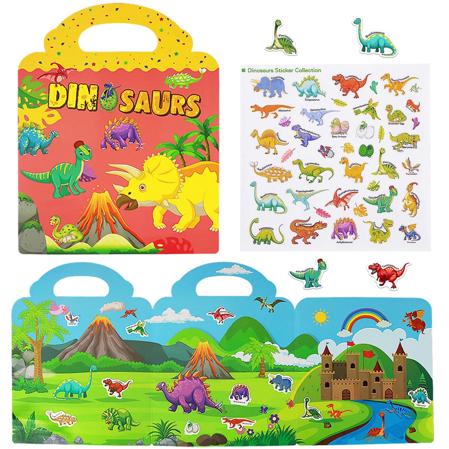 Yowlieu Reusable Sticker Books for Kids | Travel Dinosaur Sticker Book (Ages 3–6)