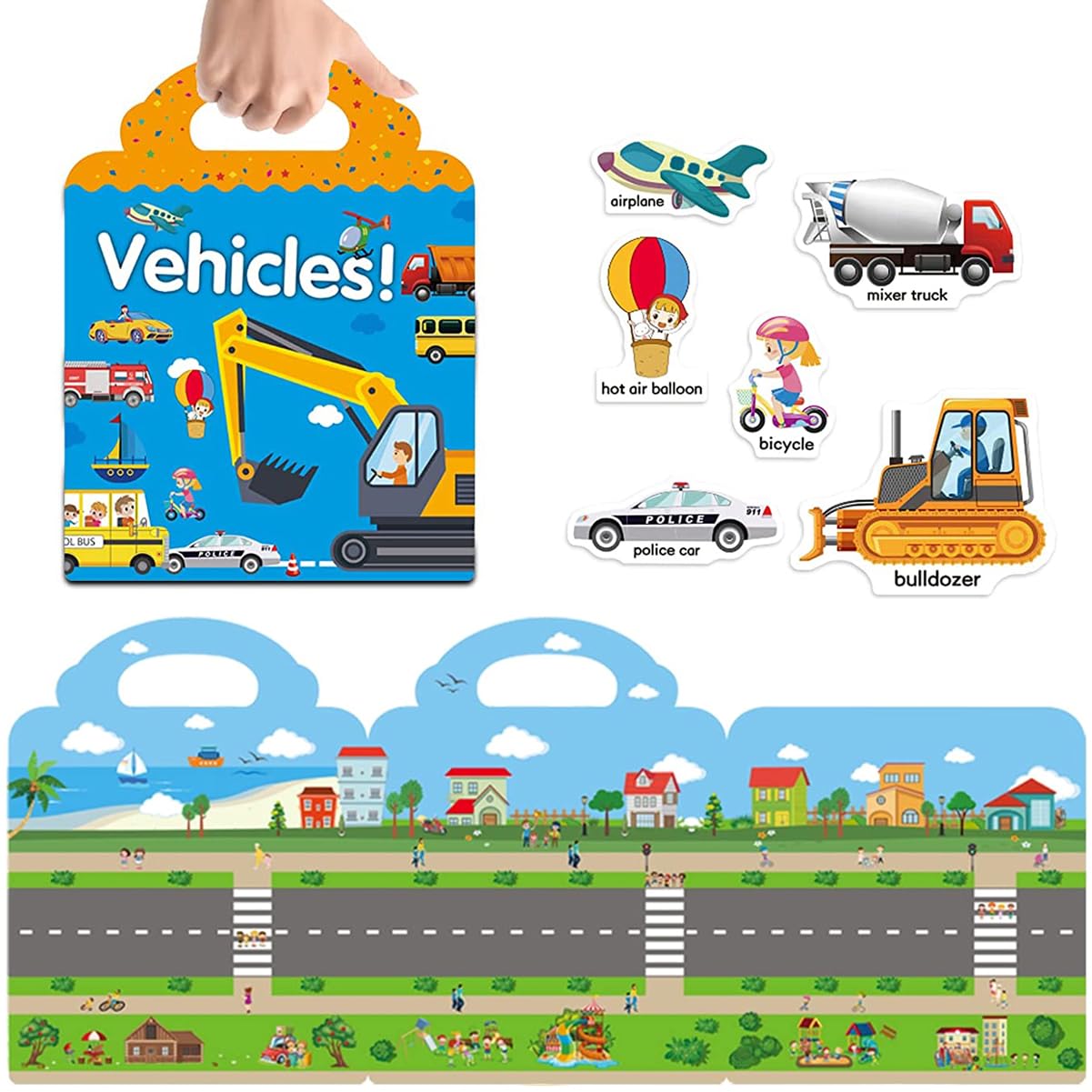 Yowlieu Reusable Sticker Books for Kids – Travel Vehicle Book for Ages 3-5