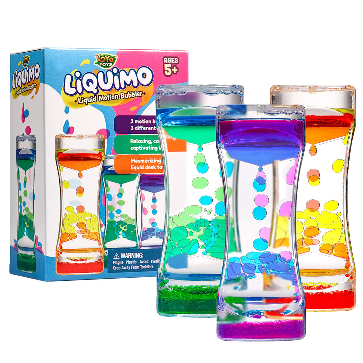 YoYa Toys Liquimo - Liquid Motion Bubbler (3 Pack) | Calming Fidget Desk Toy for Focus, Relaxation & Retro Nostalgia
