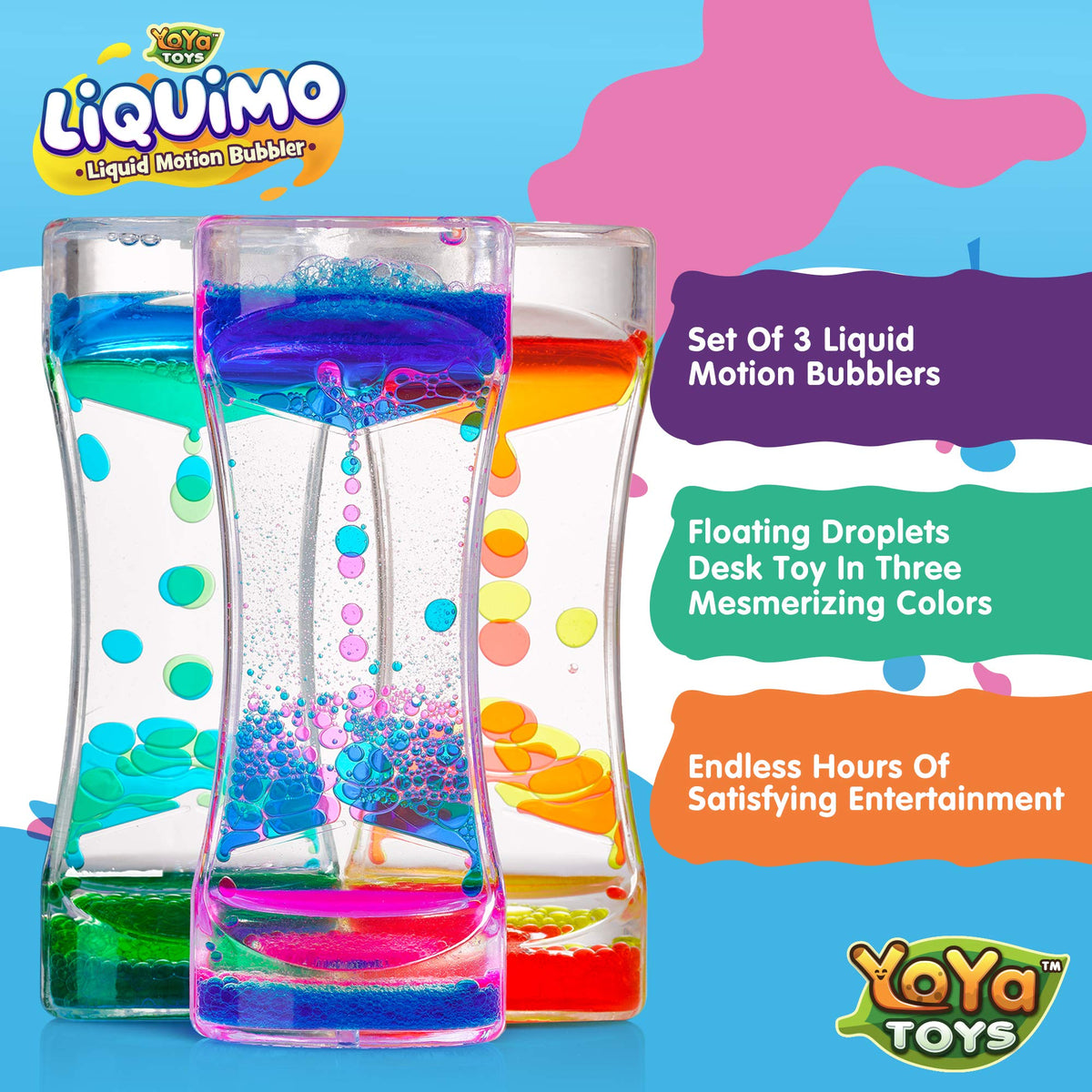 YoYa Toys Liquimo - Liquid Motion Bubbler (3 Pack) | Calming Fidget Desk Toy for Focus, Relaxation & Retro Nostalgia