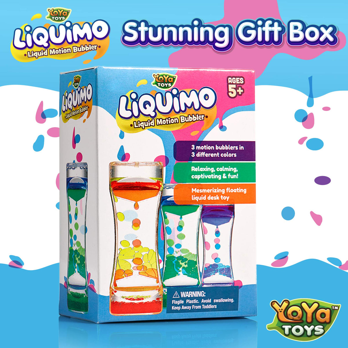 YoYa Toys Liquimo - Liquid Motion Bubbler (3 Pack) | Calming Fidget Desk Toy for Focus, Relaxation & Retro Nostalgia
