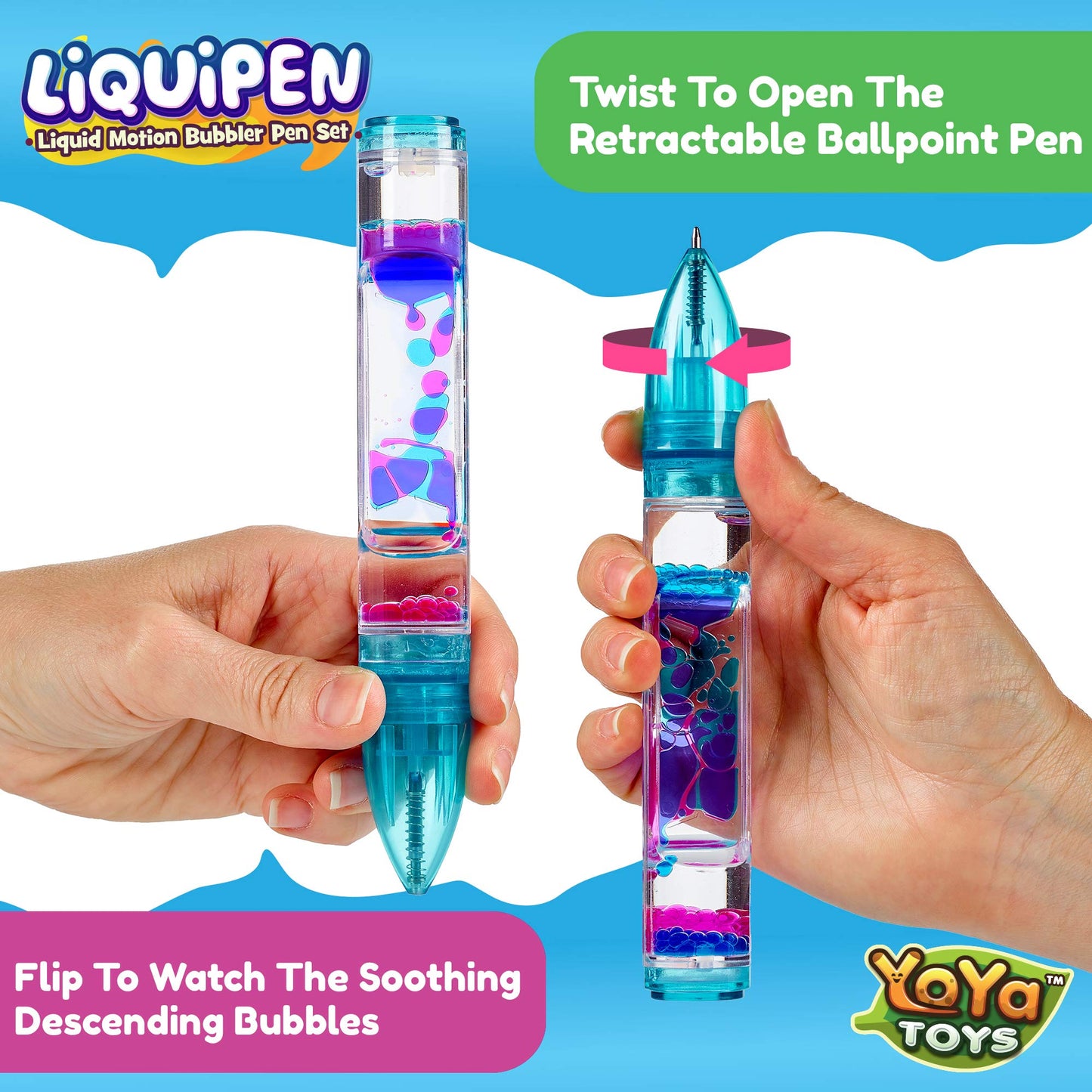 YoYa Toys Liquipen 3-Pack: Liquid Motion Bubbler Pens for Focus