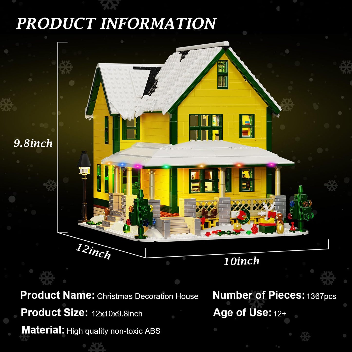 YOYBLOXY Christmas House Building Set with Light – 1367 PCS, LEGO-Compatible Village Kit for Ages 8+