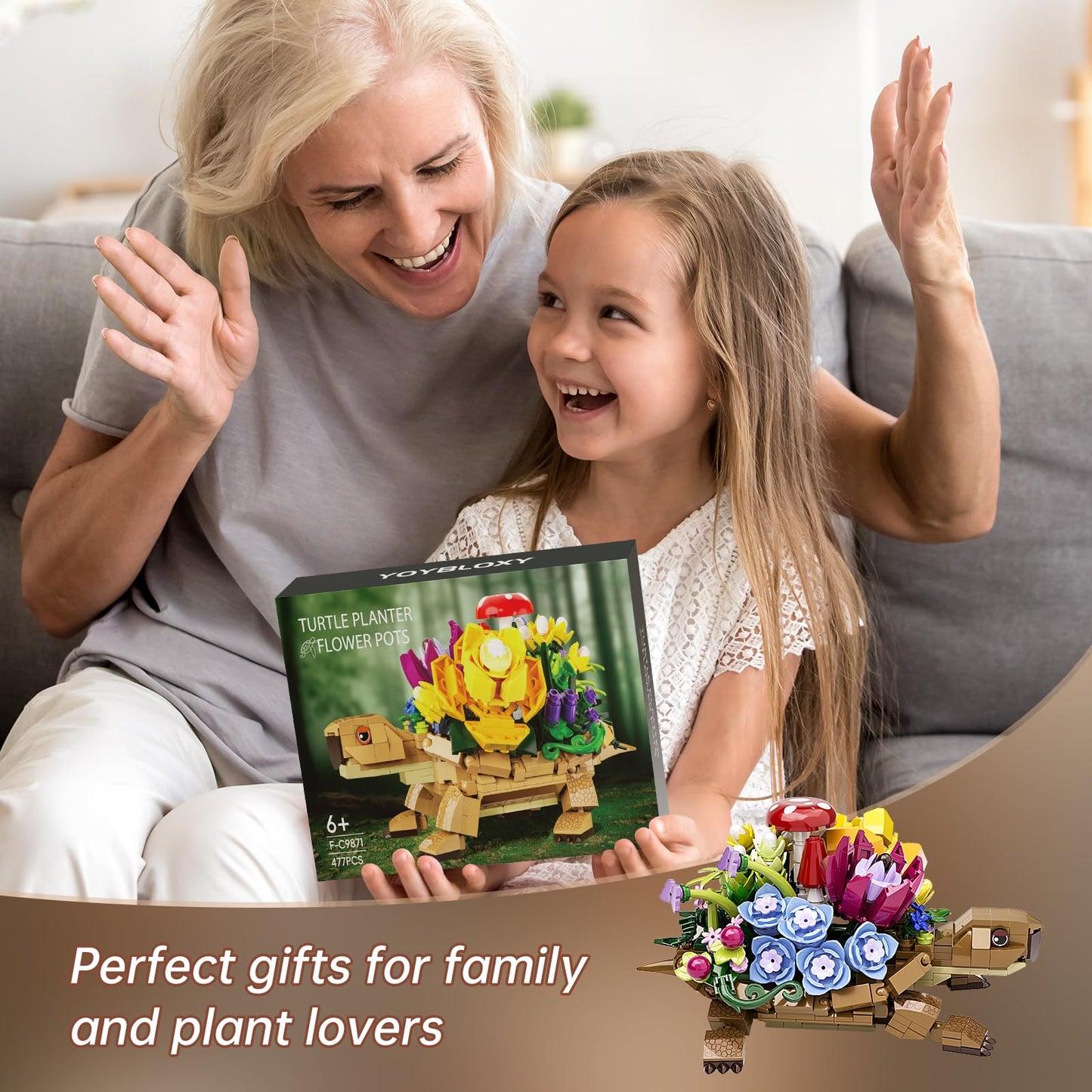 YOYBLOXY Sea Turtle Succulent Planter Building Set – Lego Turtle Compatible Flowers Pot Kit