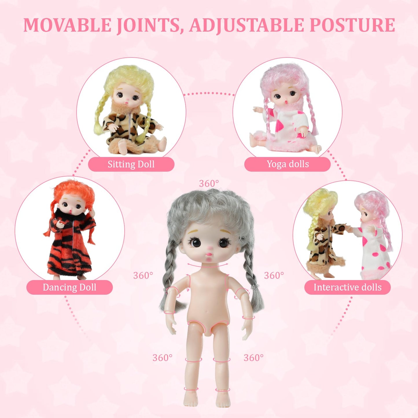 YOYOExment Mini Baby Dolls 4-Piece Set — 6-Inch Princess Dolls with Fully Posable Limbs