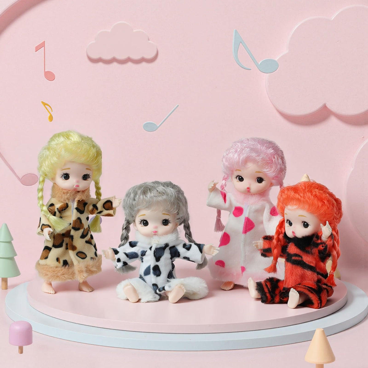 YOYOExment Mini Baby Dolls 4-Piece Set — 6-Inch Princess Dolls with Fully Posable Limbs