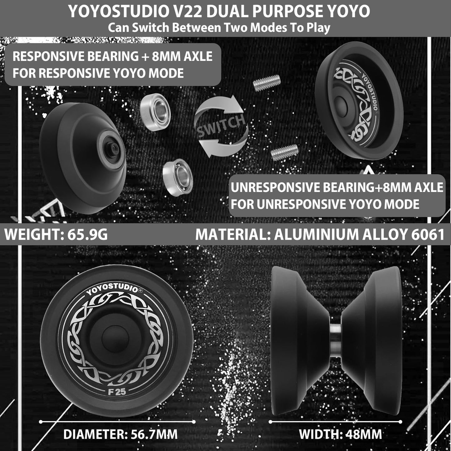 YOYOSTUDIO F25 Finger Spin Yoyo – Dual-Mode Pro Yoyo with Bearing Kit, Strings, Case & Glove