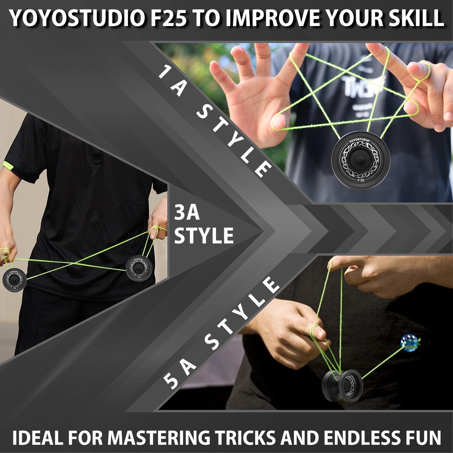YOYOSTUDIO F25 Finger Spin Yoyo – Dual-Mode Pro Yoyo with Bearing Kit, Strings, Case & Glove