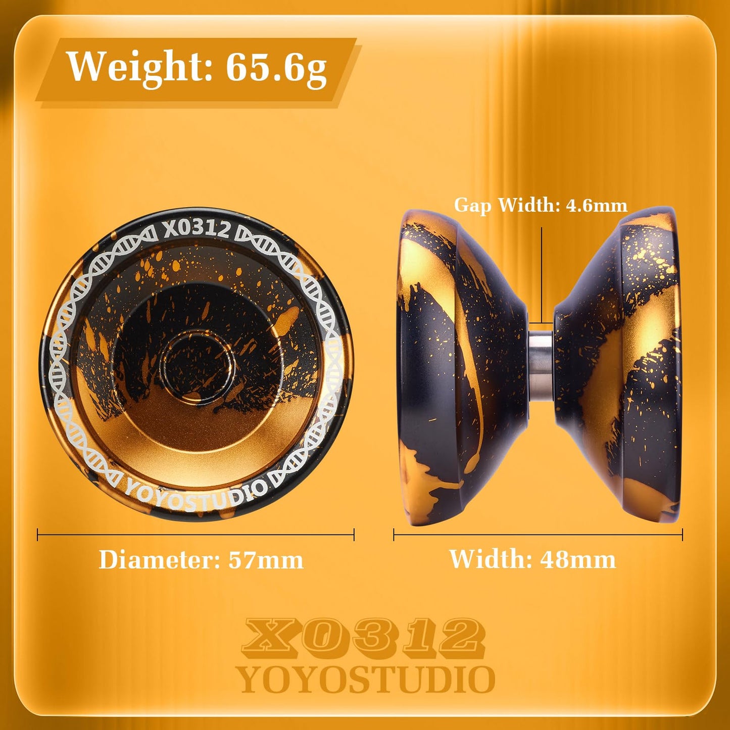 YOYOSTUDIO X0312 Dual-Function Yo-Yo | Professional, Responsive to Unresponsive Modes, Fingerspin Ready (Black & Gold)