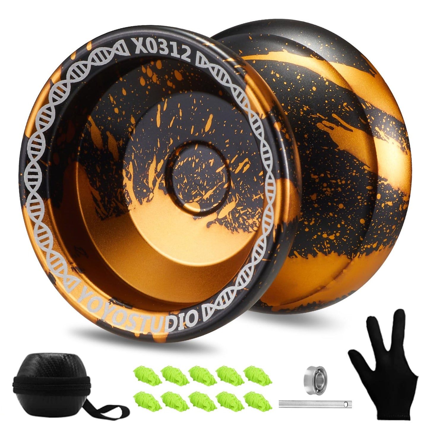 YOYOSTUDIO X0312 Dual-Function Yo-Yo | Professional, Responsive to Unresponsive Modes, Fingerspin Ready (Black & Gold)