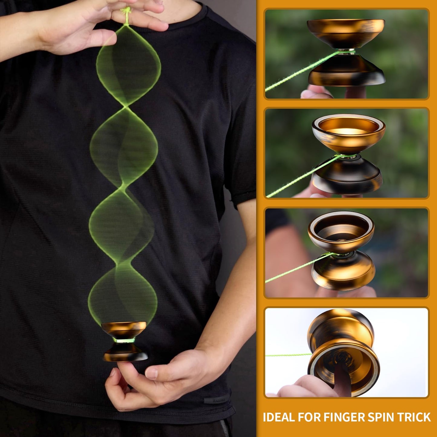 YOYOSTUDIO X0312 Dual-Function Yo-Yo | Professional, Responsive to Unresponsive Modes, Fingerspin Ready (Black & Gold)