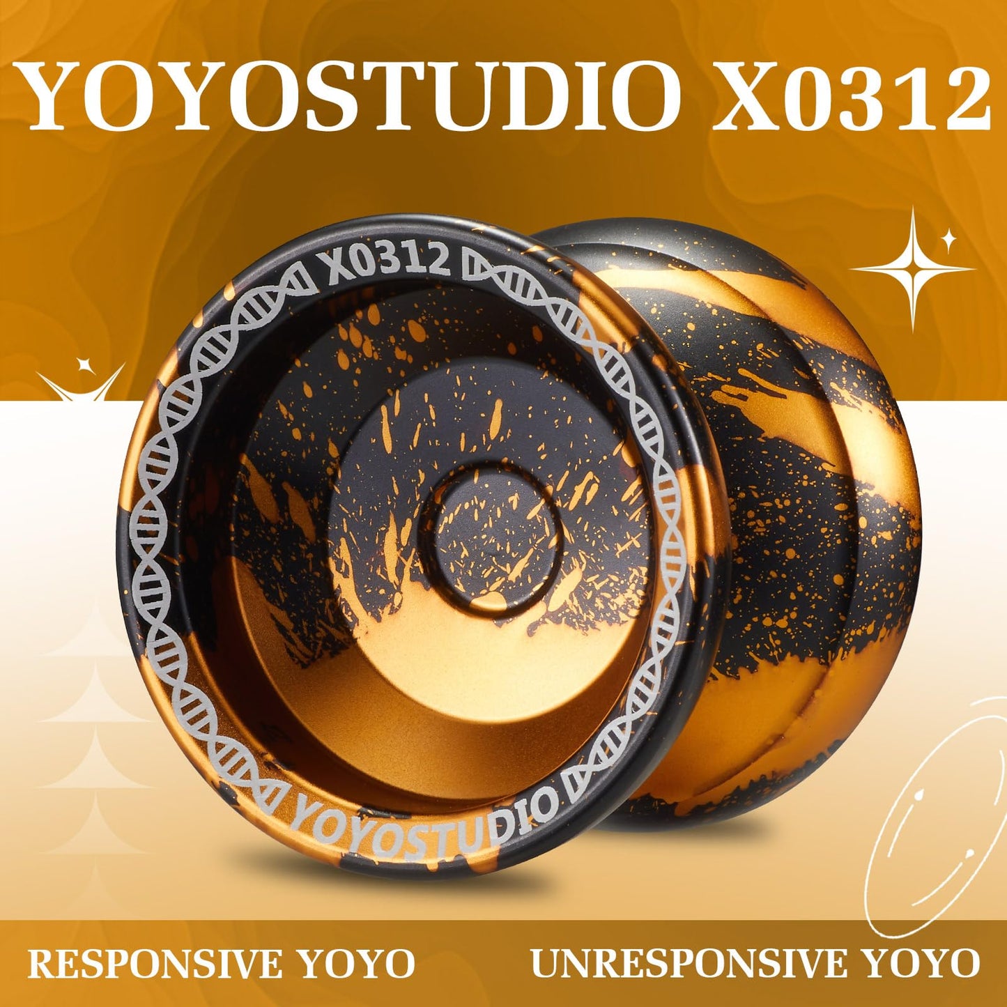 YOYOSTUDIO X0312 Dual-Function Yo-Yo | Professional, Responsive to Unresponsive Modes, Fingerspin Ready (Black & Gold)