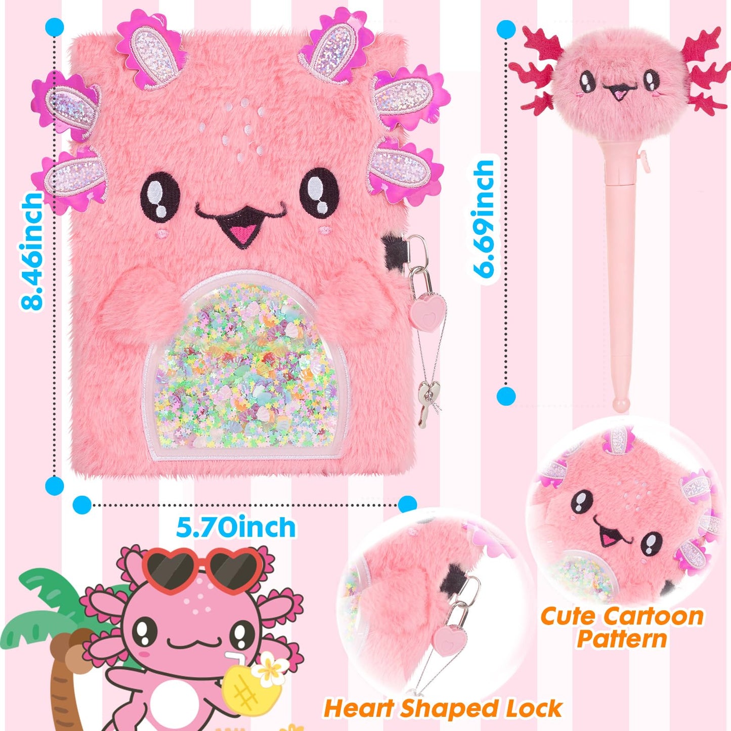 YOYTOO Axolotl Gifts for Girls – Diary, Plush Toy, Keychain & Stickers Set