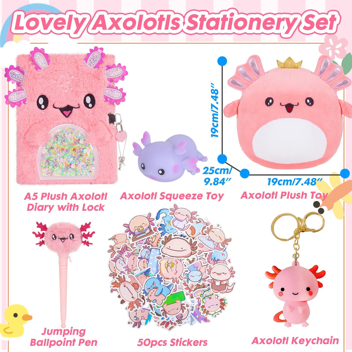 YOYTOO Axolotl Gifts for Girls – Diary, Plush Toy, Keychain & Stickers Set