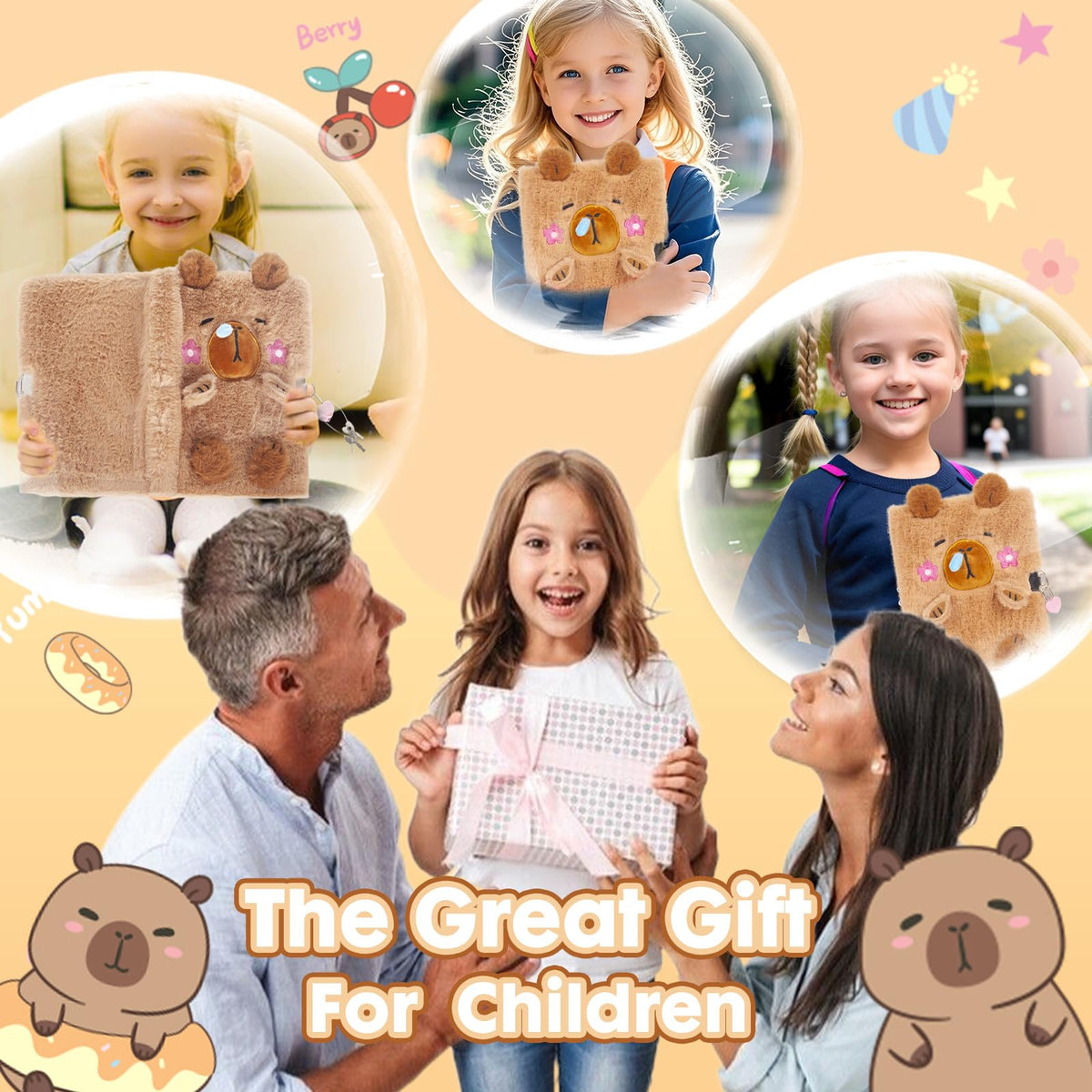 YOYTOO Capybara Diary with Lock – Plush Journal for Girls Aged 5-12