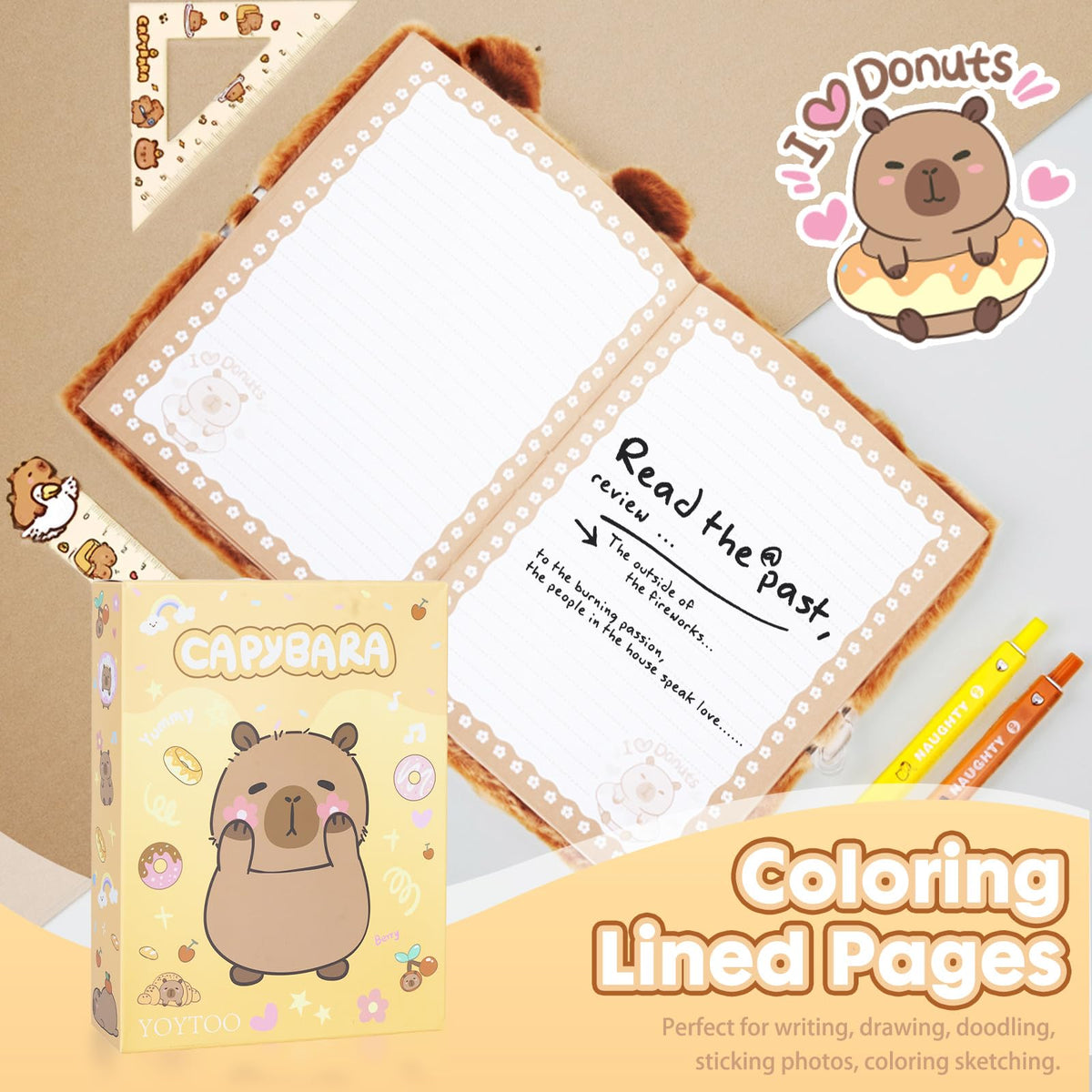 YOYTOO Capybara Diary with Lock – Plush Journal for Girls Aged 5-12