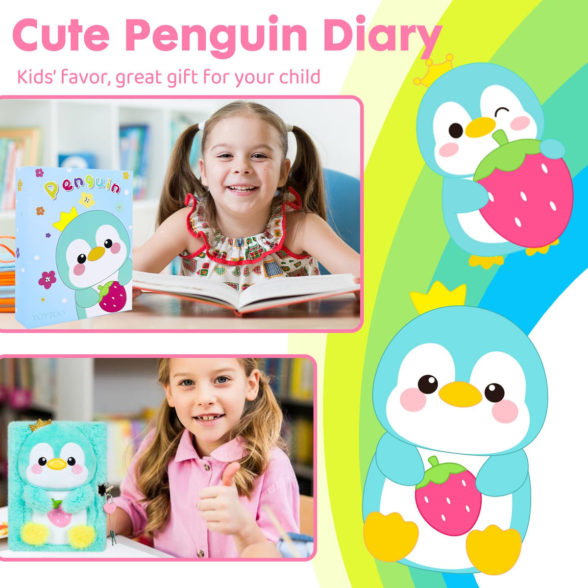 YOYTOO Penguin Diary with Lock – Plush Journal for Girls Aged 5-12 | Gift for Little Writers