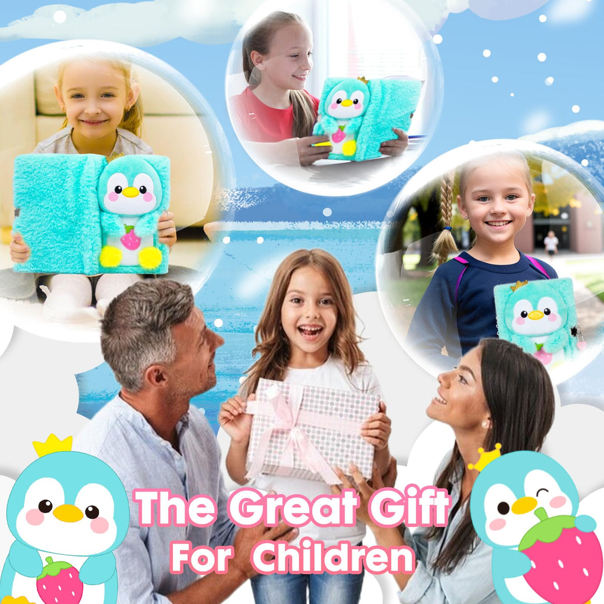 YOYTOO Penguin Diary with Lock – Plush Journal for Girls Aged 5-12 | Gift for Little Writers