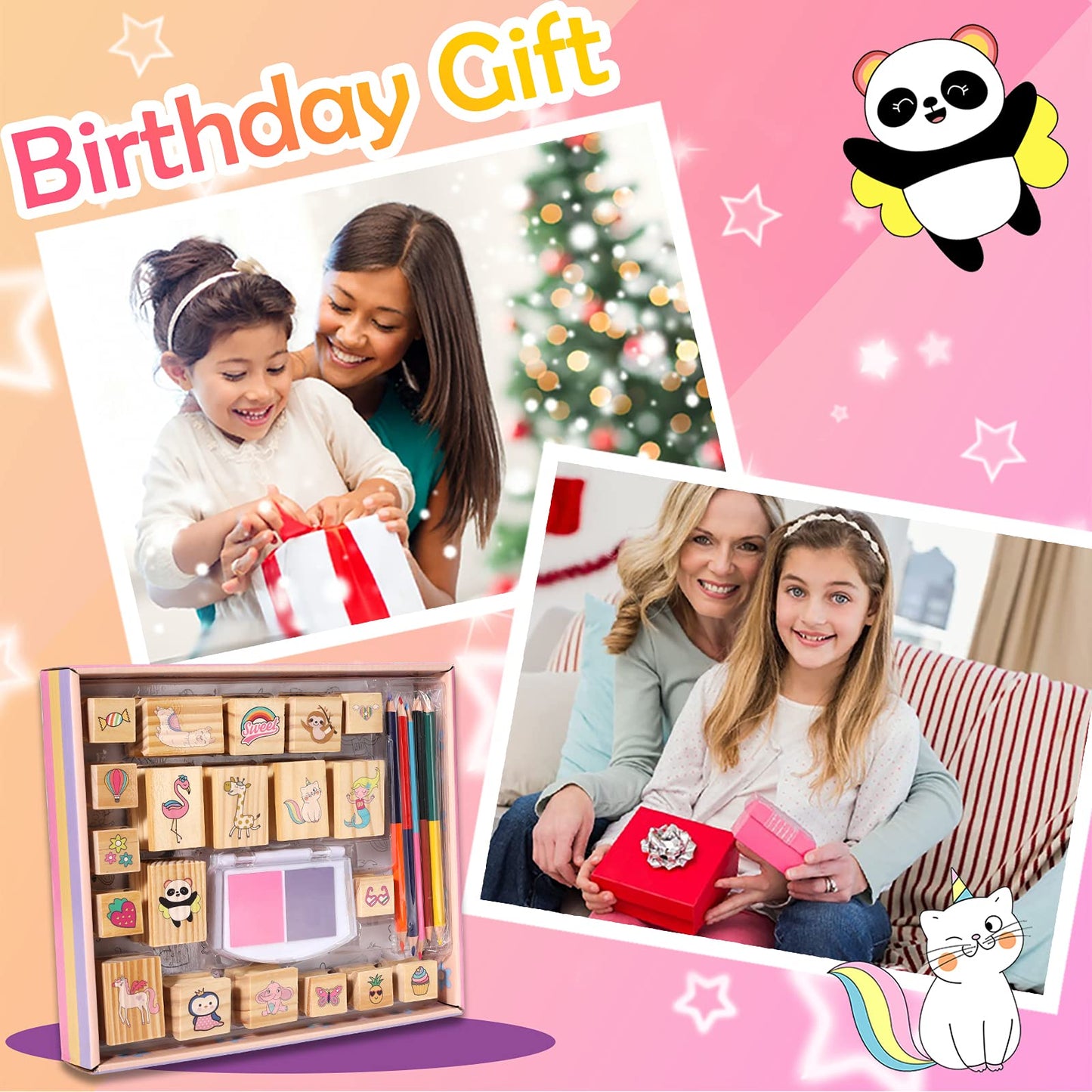 YOYTOO Unicorn Wooden Stamp & Sticker Set – Creative Kids Craft Kit (Ages 4-10)