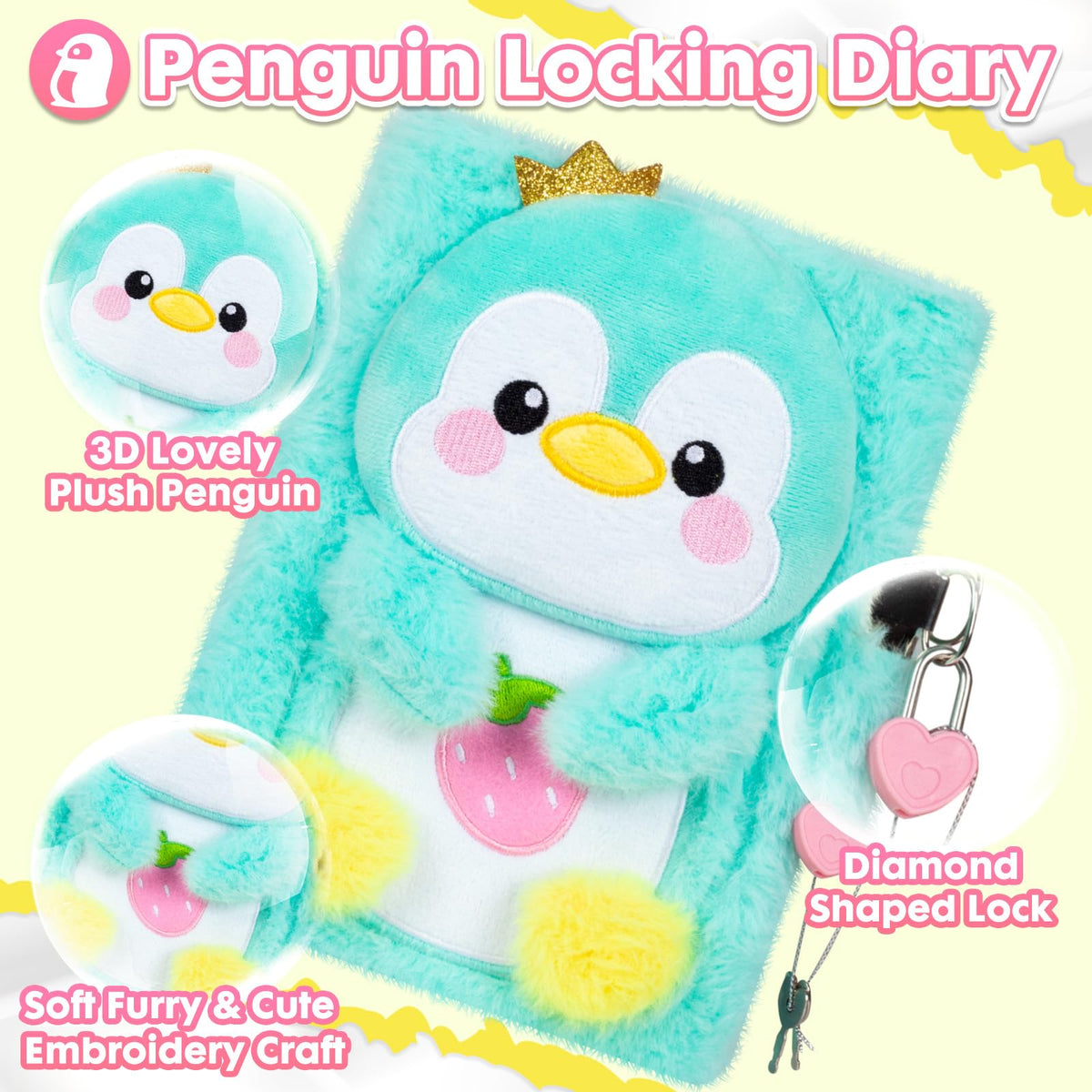 YOYTOO Penguin Diary with Lock – Plush Journal for Girls Aged 5-12 | Gift for Little Writers
