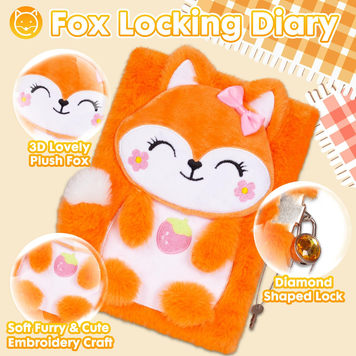 YOYTOO Fox Diary with Lock – Plush Journal for Girls 5–12