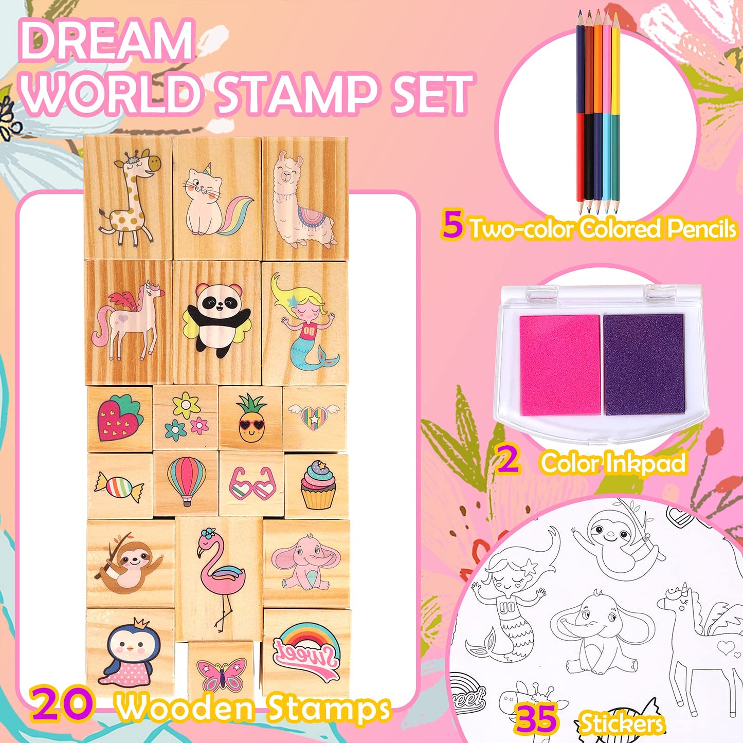YOYTOO Unicorn Wooden Stamp & Sticker Set – Creative Kids Craft Kit (Ages 4-10)