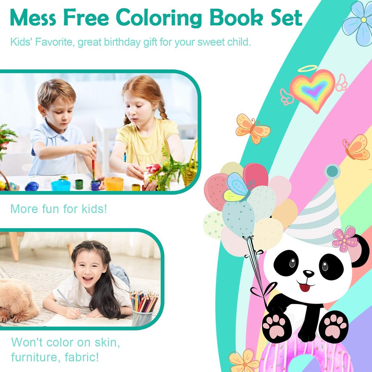 YOYTOO Panda Coloring Book Set – 60 Pages & 8 Two-Color Pencils, Travel Coloring Kit for Kids Aged 4-8